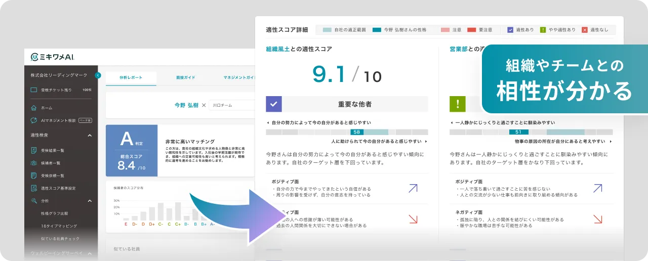 組織やチームとの相性がわかる