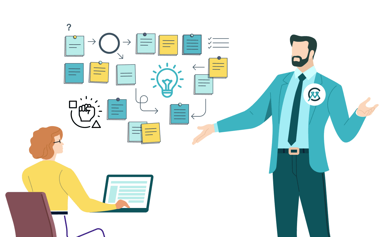 専属研修者が研修をしているイラスト